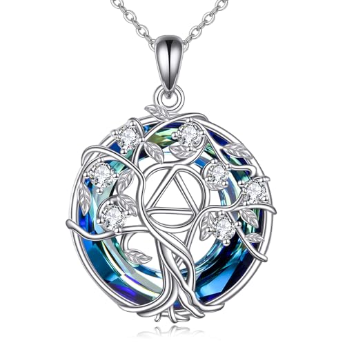 VENACOLY AA Baum des Lebens Halskette 925 Sterling Silber Alkoholiker Anonyme Kristall Anhänger Schmuck Geschenke für Frauen von VENACOLY