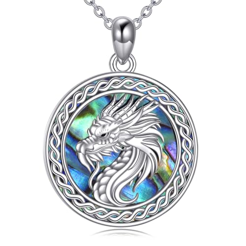 VENACOLY Abalone Shell Drachen Halskette 925 Sterling Silber Drachen Anhänger Schmuck Geschenke für Frauen Drachen Liebhaber von VENACOLY