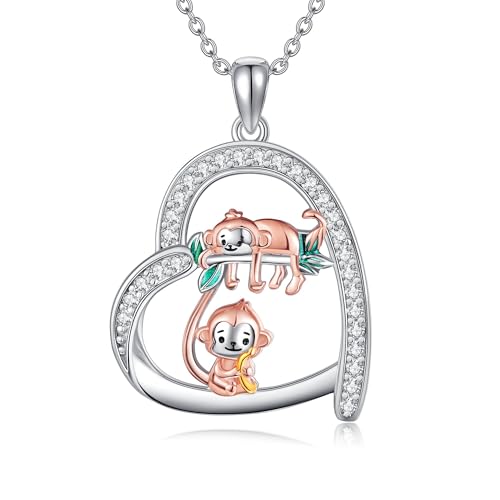 VENACOLY Affe Halskette Sterling Silber Tier Halskette Paare Schwester Tochter Muttertag Geburtstag Schmuck Geschenke für Frauen Mädchen Mutter von VENACOLY