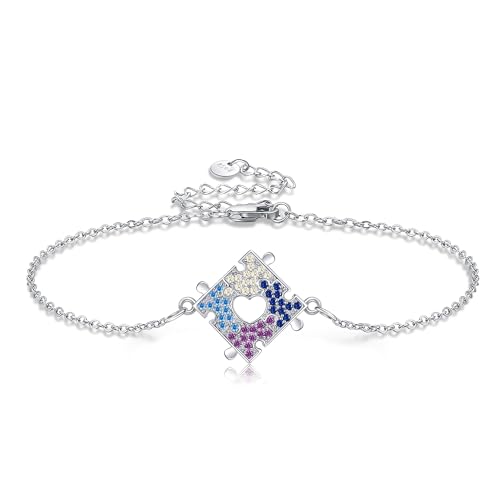 VENACOLY Autismus Bewusstsein Armband 925 Sterling Silber Puzzleteil Armbänder Autismus Muttertag Schmuck für Frauen Damen von VENACOLY