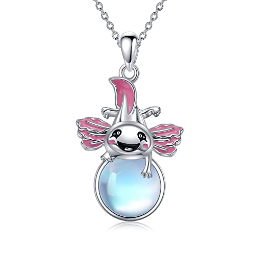 VENACOLY Axolotl Kette 925 Sterling Silber Axolotl Anhänger Halskette Mondstein Kette Axolotl Schmuck Geschenk für Damen von VENACOLY