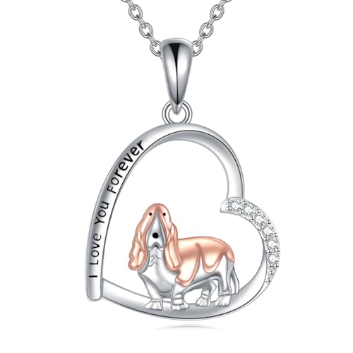 VENACOLY Basset Hound Halskette Geschenke 925 Sterling Silber Basset Hound Pendant Kette süßer Hund Schmuck für Frauen Damen Liebhaber von VENACOLY