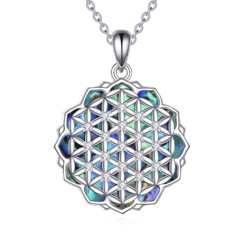 VENACOLY Blume des Lebens Halskette 925 Sterling Silber Abalone Lebensblume Anhänger Kette Filigran Schmuck Geschenke für Damen Frauen Weiblich. von VENACOLY