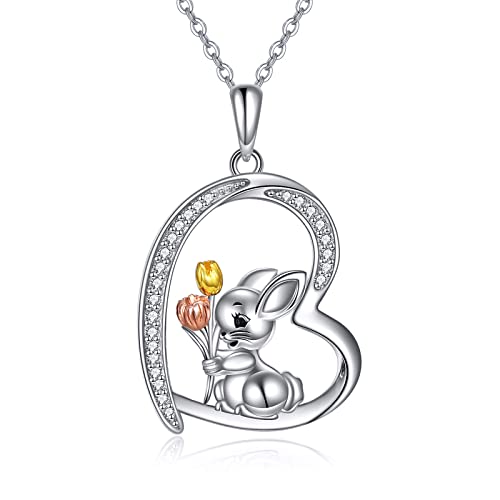 VENACOLY Bunny Kaninchen Geschenke für Mädchen Frauen, 925 Sterling Silber Herz Anhänger Halsketten Tier Schmuck Geburtstag Geschenk für Kaninchen Liebhaber von VENACOLY