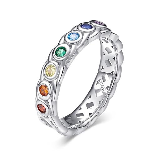 VENACOLY Chakra Ring 925 Sterling Silber Regenbogen Zirkonia Ring für Chakra-Schmuck Geschenk für Frauen Mädchen von VENACOLY