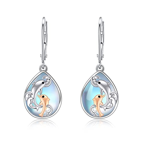 VENACOLY Delfin Mondstein Ohrringe 925 Sterling Silber Ozean Tier Ohrringe Mutter Schmuck Delfin Geschenke für Frauen von VENACOLY