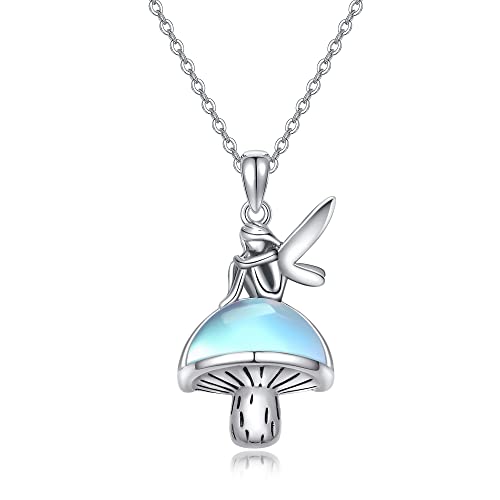 VENACOLY Mondstein Elfen Kette 925 Sterling Silber Pilz Elf Anhänger Halskette Schmuck Weihnachten Geschenk für Damen Frauen von VENACOLY