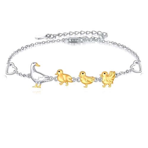 VENACOLY Enten Armband S925 Sterling Silber Mutter 3 Enten Armband Niedlicher Enten Schmuck Geschenke für Frauen Weibliche Entenliebhaber von VENACOLY