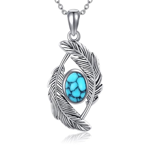 VENACOLY Feder Halskette Sterling Silber Vintage Türkis Anhänger Halskette Boho Halskette Geschenke für Frauen Mädchen von VENACOLY