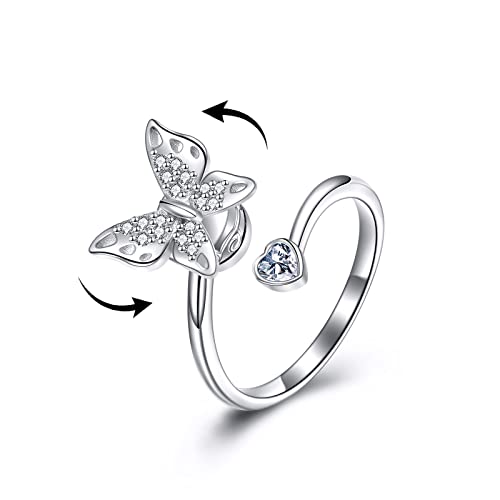 VENACOLY Schmetterling Ringe Sterling Silber Fidget Angst Spinner Ring Stress Relief Einstellbare Open Ring Schmuck Geschenk für Frauen Mädchen von VENACOLY