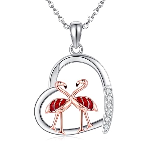 VENACOLY Flamingo Kette 925 Sterling Silber Herz Anhänger Halskette Flamingo Muttertag Schmuck für Damen Frauen von VENACOLY