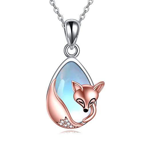 VENACOLY Mondstein Kette 925 Sterling Silber Fuchs Anhänger Halskette Schmuck Weihnachten Geschenk für Damen Frauen von VENACOLY