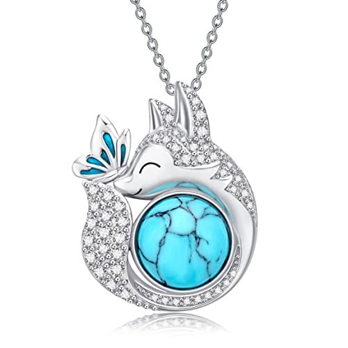 VENACOLY Fuchs Halskette Sterling Silber Türkis Fuchs Schmetterling Anhänger Tier Schmuck Geschenke für Frauen Mädchen von VENACOLY