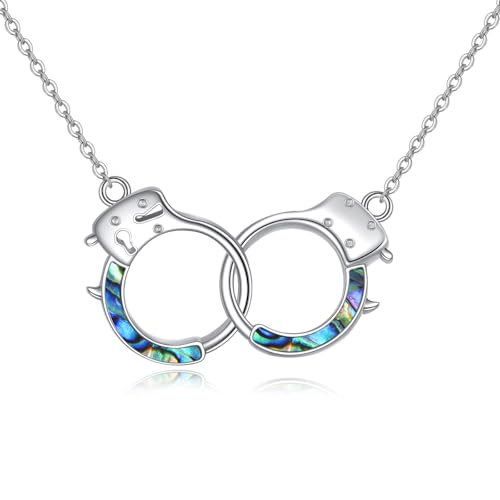 VENACOLY Handschellenkette S925 Sterling Silber Handschelle Anhänger Halskette Abalone Handschellen Schmuck für Damen Frauen Mann Rocker von VENACOLY