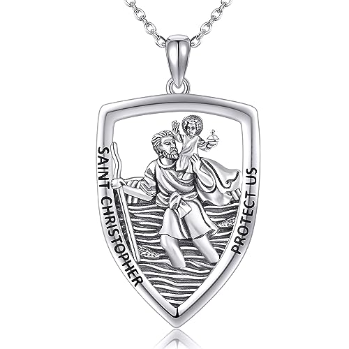 VENACOLY Heiliger Christophorus Kette 925 Sterling Silber St Christopher Anhänger Halskette Religiöser Schmuck Geschenk für Damen Herren von VENACOLY