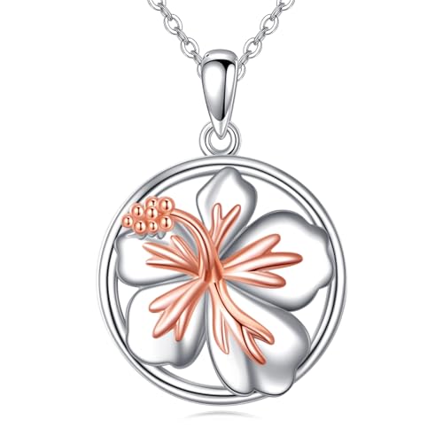 VENACOLY Hibiskus Blume Halskette 925 Sterling Silber Hibiskus Blume Anhänger Schmuck Geschenke für Frauen von VENACOLY