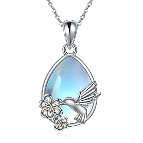 VENACOLY Kolibri Kette 925 Sterling Silber Kolibri Anhänger Halskette Mondstein Kolibri Schmuck Geschenk für Damen von VENACOLY