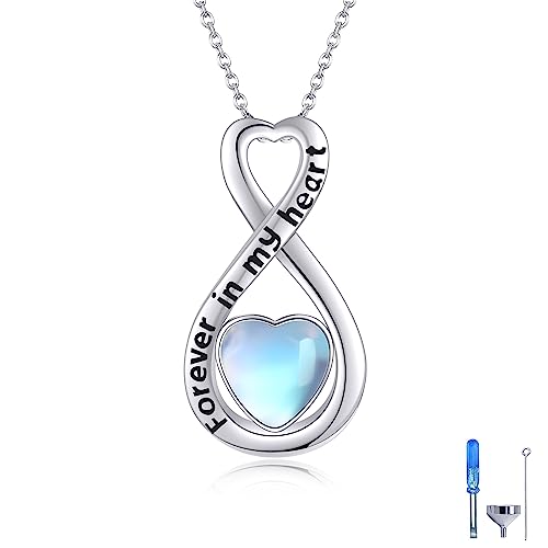 VENACOLY Infinity Urnenkette für Asche 925 Sterling Silber Unendlichkeitszeichen Feuerbestattung Anhänger Halskette Mondstein Cremation Muttertag Schmuck Geschenk für Damen von VENACOLY