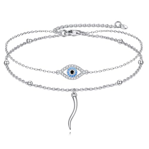 VENACOLY Italienische Horn Evil Eye Armband 925 Sterling Silber Cornicello und Mano Cornuto Layered Armband Italienische Glück Schutz Amulett Schmuck Geschenke für Frauen von VENACOLY