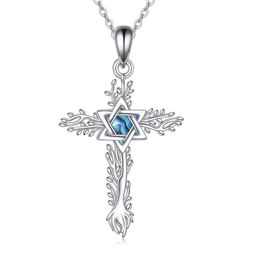 VENACOLY Jewish Star of David Halskette Sterling Silber Kreuz Stern von David Anhänger Halskette Judeo Christian Religious Schmuck für Frauen von VENACOLY