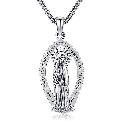 VENACOLY Jungfrau Maria Kette 925 Sterling Silber Jungfrau Maria Anhänger Halskette Religiöse Amulett Schmuck Geschenk für Damen von VENACOLY