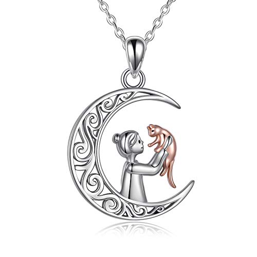 VENACOLY Katze Halskette Sterling Silber Mädchen mit Katze Anhänger Katzen Schmuck Geschenke für Katzenliebhaber Frauen Mädchen von VENACOLY