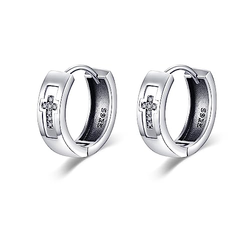 VENACOLY Cross Huggie Hoop Ohrringe - 925 Silber Moderne minimalistische schwarze Kreuz Inlay Zirkonia Huggie Hoop Ohrringe VENACOLY Cross Huggie Hoop Ohrringe - 925 Silber Moderne minimalistische schwarze Kreuz Inlay Zirkonia Huggie Hoop Ohrringe von VENACOLY