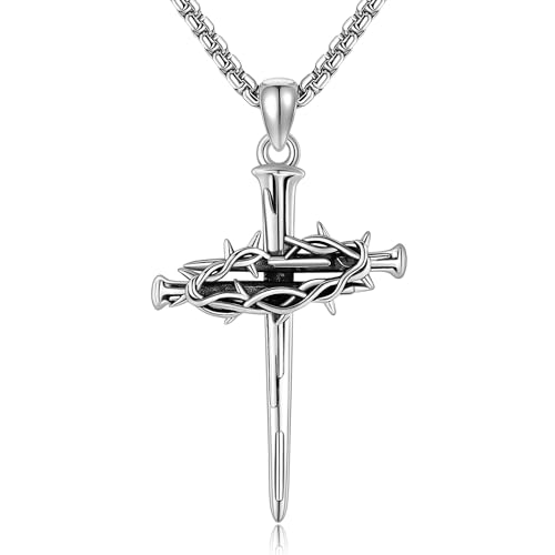 VENACOLY Kreuz Nagel Kette 925 Sterling Silber Cross Nail Anhänger Halskette Kruzifix Schmuck für Damen von VENACOLY