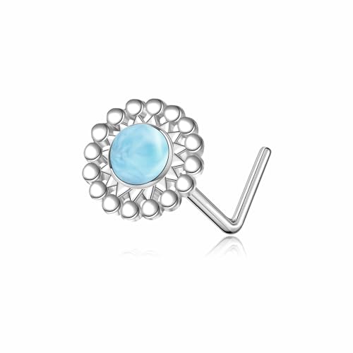 VENACOLY Larimar Nasenring Ohrstecker Sterling Silber 20G Nase Piercing Schmuck L Bend Nose Stud für Frauen von VENACOLY