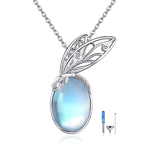 VENACOLY Libelle Urnenketten für Asche 925 Sterling Silber Memorial Anhänger Mondstein Libelle Feuerbestattung Schmuck Geschenk für Damen von VENACOLY