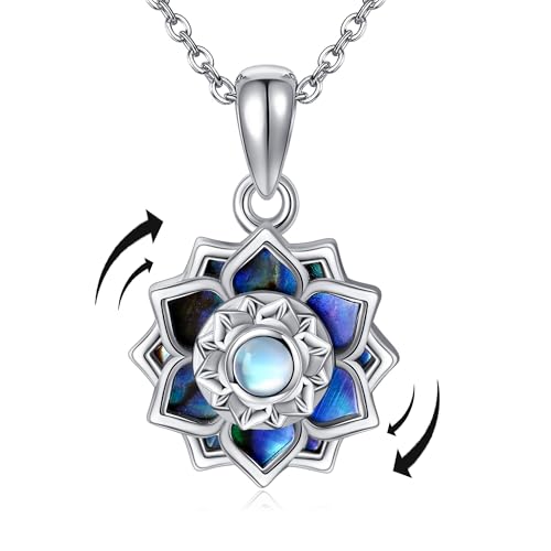VENACOLY Lotus Halskette S925 Sterling Silber Fidget Spinnen Lotus Anhänger Kette Angst Spinne Halsketten Fidget Lotus Schmuck Geschenke für Frauen Damen von VENACOLY