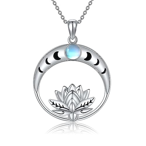 VENACOLY Lotus Halskette Sterling Silber Mondphase Mondstein Halskette Lotus Schmuck Geschenke für Frauen Mädchen von VENACOLY