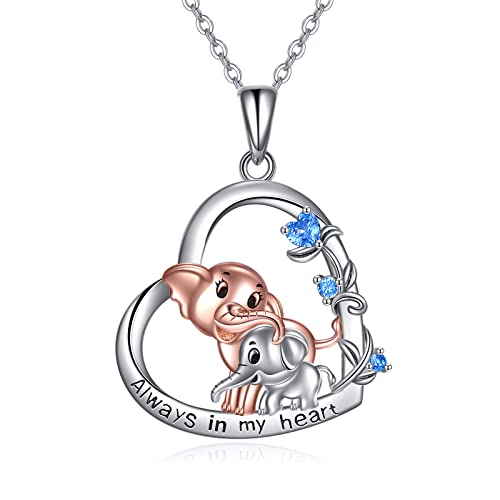 VENACOLY Elefant Halskette Sterling Silber Mama und Baby Liebe Herz Anhänger Halskette Geschenke Schmuck für Frauen Mutter von VENACOLY