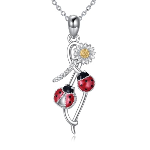 VENACOLY Marienkäfer Halskette aus S925 Sterling Silber Marienkäfer Kette Insekt Anhänger Schmuck Geschenke für Damen Frauen von VENACOLY