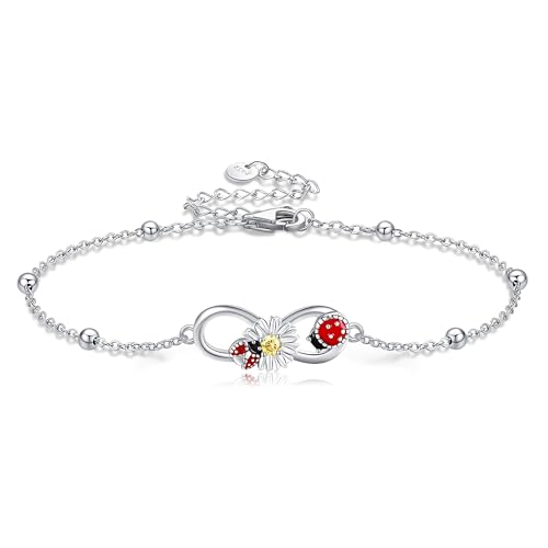 VENACOLY Marienkäfer Infinity Armband 925 Sterling Silber Marienkäfer Infinity Schmuck Armband Marienkäfer Geschenke für Frauen Mutter Freund von VENACOLY