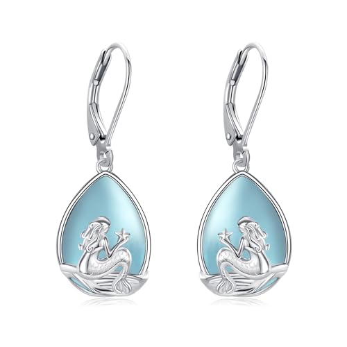VENACOLY Meerjungfrau Aquamarin Ohrringe 925 Sterling Silber Meerjungfrau Dangle Ohrringe Schmuck Geschenke für Frauen Meerjungfrau Liebhaber von VENACOLY