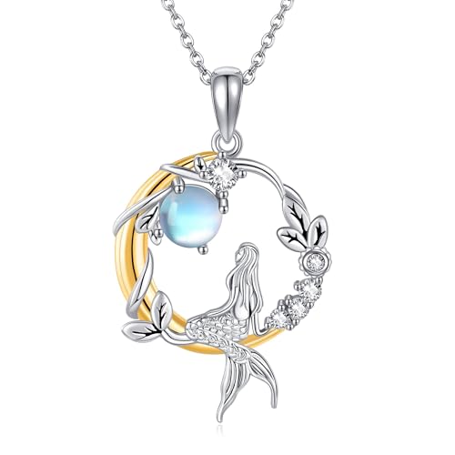 VENACOLY Meerjungfrau Kette Sterling Silber Mondstein Meerjungfrau Anhänger Halskette Meerjungfrau Muttertag Schmuck für Damen von VENACOLY