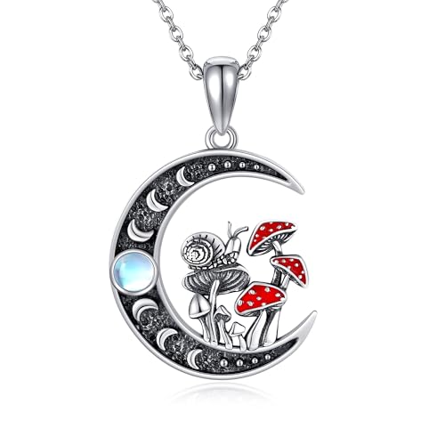 VENACOLY Mondphasen Kette 925 Sterling Silber Mondstein Mondphasen Pilz Anhänger Halskette Mondphasen Schmuck Geburtstag Geschenke für Damen Frauen von VENACOLY