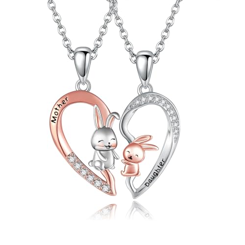 VENACOLY Mutter Tochter Paar Kette 925 Sterling Silber Hase Anhänger Halskette 2PCS Schmuck Muttertag Geschenk für Damen von VENACOLY