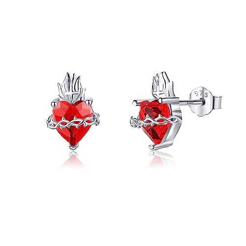 VENACOLY Sacred Heart Ohrstecker 925 Sterling Silber Rotes Herz Ohrstecker Dornenkrone Ohrringe Geschenke Für Frauen Männer von VENACOLY