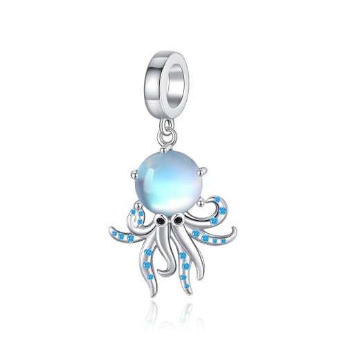 VENACOLY Oktopus Charm 925 Sterling Silber Mondstein Oktopus Bead Charm für Armbänder Ozean Schmuck für Damen Frauen von VENACOLY