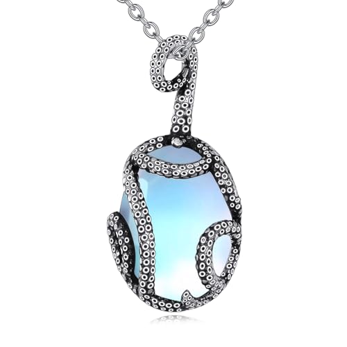 VENACOLY Oktopus Halskette S925 Sterling Silber Mondstein Tintenfische Anhänger Halsketten Octopus Kette Schmuck Ozean Geschenke für Damen Frauen Mutter von VENACOLY