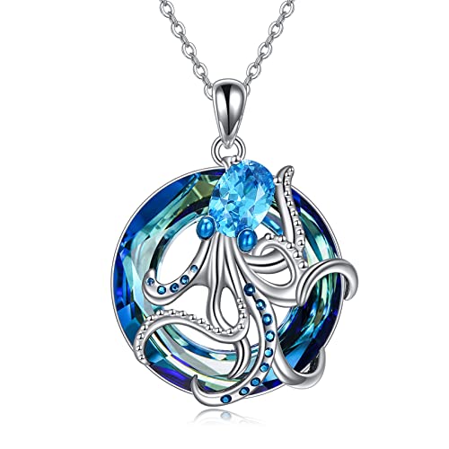 VENACOLY Oktopus Kette 925 Sterling Silber Krake Anhänger Halskette Kristall Oktopus Schmuck Geschenk für Damen von VENACOLY