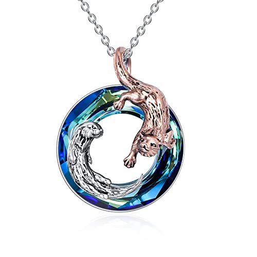 VENACOLY Otter Kette 925 Sterling Silber Seeotter Anhänger Halskette mit Kristall Otter Schmuck Geschenk für Damen von VENACOLY