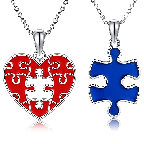 VENACOLY Paar Puzzle Halskette Sterling Silber Blau und Rot Puzzle Anhänger Paar Schmuck Geschenke für Frauen Mädchen von VENACOLY