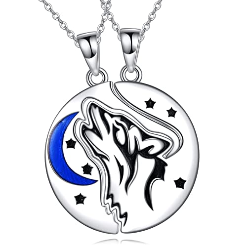 VENACOLY Paare Halskette Sterling Silber Ihn und Ihn Passende Halskette Wolf Symbol der Liebe Anhänger Paare Velentines Schmuck Geschenke für Paar Sie Ihn von VENACOLY