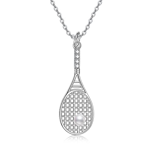 VENACOLY Tennis-Halskette Sterling Silber Perle Anhänger Halskette Sport-Schmuck Geschenke für Frauen Tennis-Liebhaber von VENACOLY