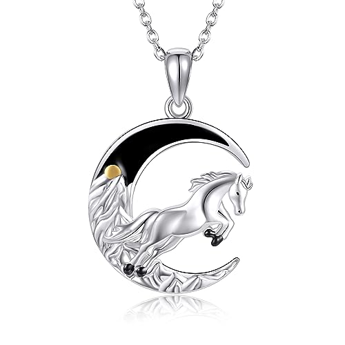 VENACOLY Pferd Kette 925 Sterling Silber Pferd Mond Anhänger Halskette Pferd Muttertag Schmuck Geschenk für Damen von VENACOLY