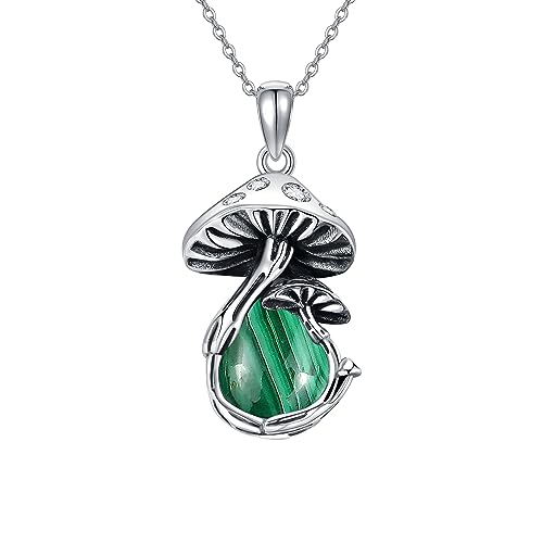 VENACOLY Pilz Kette 925 Sterling Silber Malachit Anhänger Halskette Pilz Schmuck Geschenk für Damen von VENACOLY