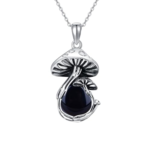 VENACOLY Pilz Kette 925 Sterling Silber Pilz Anhänger Onyx Halskette Pilz Schmuck Geschenk für Damen von VENACOLY